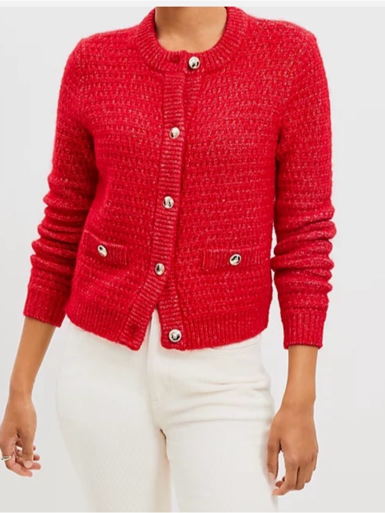 Loft Crimson Red Button-Up Knit Cardigan
